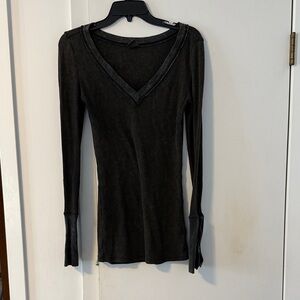 Free People Black Long Sleeve V-Neck Top